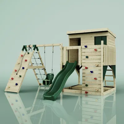 Produktbild von OutdoorToys Spielturm Emil aus Holz in Grün Dunkelgrün, mit Babyschaukel