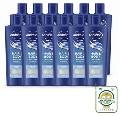 Image de 12 x Shampooing pour homme Andrélon, pour cheveux et corps – 400 ml - Lot de 12