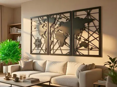 Imagen del producto de Decoración de pared en forma de mapa mundial de madera 3D – Cuadro para sala de estar o dormitorio