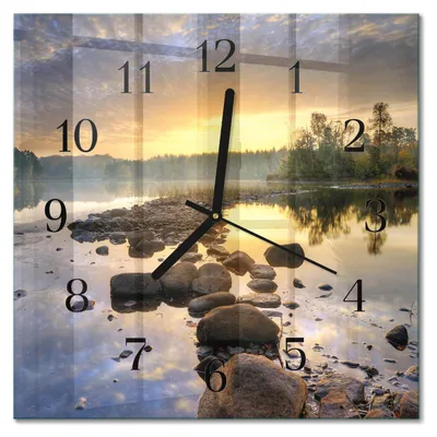 Immagine prodotto di Orologio da parete Tulup Glasuhr, orologio da cucina, vetro vero, 30x30 cm, design moderno e decorativo, silenzioso, con lancette nere - Motivo: Natura/Lago
