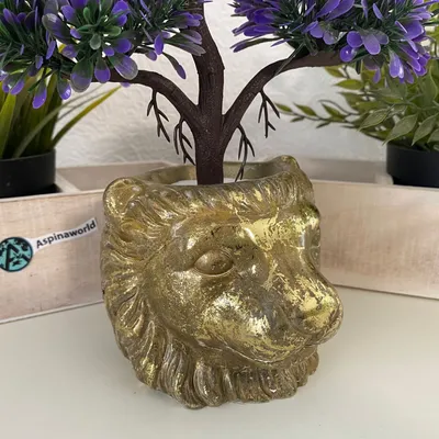 Produktbild von Übertopf Löwenkopf mit Mähne antik-gold 10 cm Kunstharz – Deko Pflanztopf Wohnzimmer