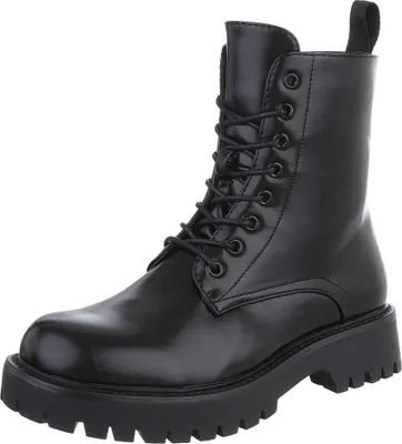 Produktbild von Ital-Design Damen Stiefeletten Plateaustiefeletten Leicht gefüttert Lederoptik Schnürstiefeletten 90482438 Schwarz Gr.  38