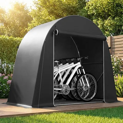 Produktbild von Fahrradgarage Zeltgarage aufrollbare Reißverschlusstür, Garagenzelt Fahrradzelt, 200 g/m² Gewebe, Dunkelgrau | 245 x 120 x 200 cm | verzinkter Stahl