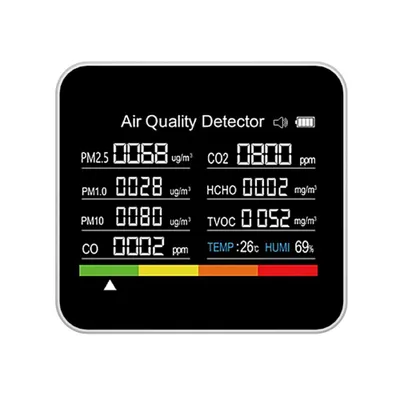 Produktbild von 9 in 1 Luftqualitaetsmonitor CO2 Meter Kohlendioxid Detektor CO2 CO TVOC HCHO PM2.5 PM1.0 PM10 Temperatur Feuchtigkeitserkennung mit Alarmfunktion fuer Home Office Auto