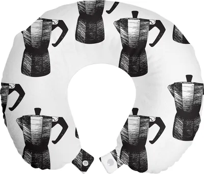 Produktbild von ABAKUHAUS Kaffee Reisekissen Nackenstütze, Mokapot italienische Mokka-Maschine, Schaumstoff Reiseartikel für Flugzeug und Auto, 30x30 cm, Charcoal Grau und Weiß