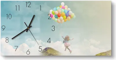 Produktbild von DEQORI Glasuhr 60x30 cm Zahlen 'Mädchen an Luftballons' Wanduhr Glas Uhr Design leise