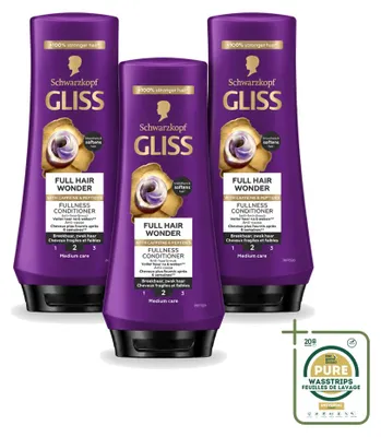 Obrázok produktu pre 3 balenia kondicionéru Gliss Full Hair Wonder – 200 ml – zásobný balík – 3 kusy
