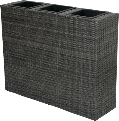 Produktbild von Rattan Raumteiler mit 3 Pflanztöpfen  H 80 x B 100 x T 30 cm, Farbe Dunkelgrau