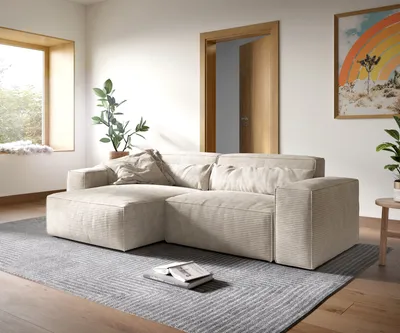 Produktbild von DELIFE Ecksofa Sirpio XL 270x170 cm Cord Beige Recamiere variabel