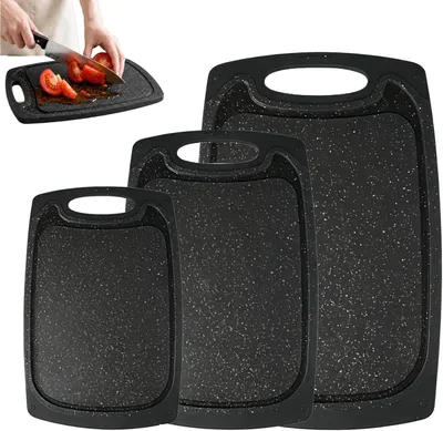 Produktbild von Schneidebrett 3er Set, Kunststoff, beidseitig, BPA-frei, Antirutsch, für Küche, schwarz