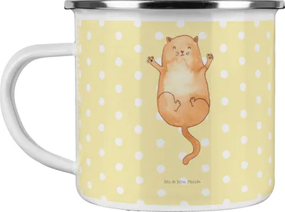 Produktbild von Mr. & Mrs. Panda Teetasse Katze Umarmen - Gelb Pastell - Geschenk, Teebecher, Cats, Cat, Haferl, Campingtasse, Pott, Emaille Tasse, Katzen, Liebe