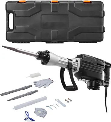 Image de Marteau de démolition - Marteau piqueur électrique - Puissance 2800 W - Cadence de frappe 1200/min - Avec burin pointu & plat - Avec coffret, gants & lunettes de protection - Pour béton, briques & carrelages