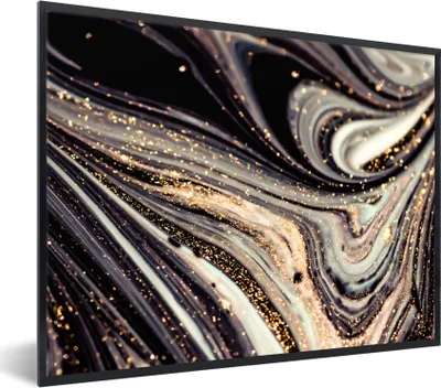 Produktbild von MuchoWow® Gerahmtes Poster Marmoroptik - Schwarz - Gold - Weiß - Glitter - Marmor 80x60 cm - Poster mit Schwarzem Bilderrahmen Wandposter Rahmen Foto Bilder - Schwarzem - Mit Gestell