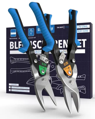 Produktbild von Blechschere Set 2-teilig gerade & rechts - Metallschere Drahtschere Zwei Scheren im Set: gerader Schnitt und rechter Schnitt decken Gerade und Kurve