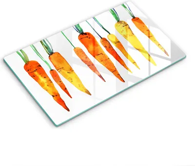 Produktbild von Glasschneideplatte - Herdabdeckplatte - 52x30 cm - Schneidebrett - Spritzschutz - Karottenillustration