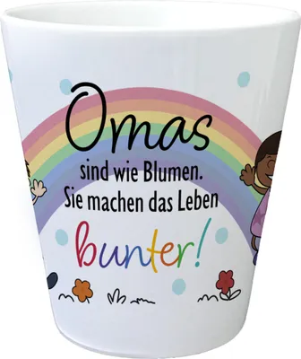 Produktbild von Regenbogen Blumentopf mit Spruch Omas sind wie Blumen Sie machen das Leben