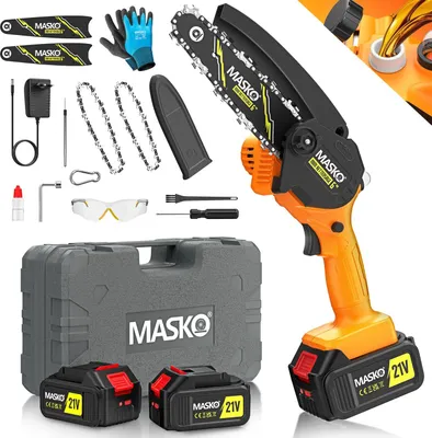 Produktbild von MASKO® Mini-Kettensäge mit Akku 8000mAh | Handkettensäge Elektro mit 2 Akku 4000mAh für Gartenscheren/Astscheren/Holzschneiden | Motorsäge 800W automatisches Ölsystem