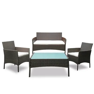 Immagine prodotto di Jopassy Mobili da giardino Set divani Set da balcone Relax Lounge Tavolo da giardino in vetro Set da giardino marrone