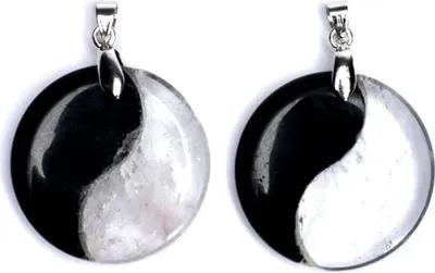 Zdjęcie produktu dla Wisiorek Yin Yang z obsydianu i kryształu górskiego – zestaw 2 sztuk – 3 cm