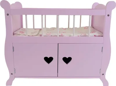 Produktbild von Bandits & Angels Puppenbett „Sweetheart“ aus Holz mit Schrank, rosa – Puppenbett aus Holz – Geeignet für Puppen bis 46 cm – Inklusive Decke – Puppenbett – Puppenmöbel