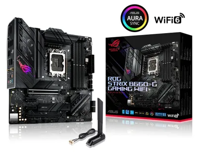 Obrázek produktu pro ASUS ROG STRIX B660-G GAMING WIFI - Základní deska - micro ATX - patice LGA1700 - čipová sada B660 - USB-C Gen2, USB-C Gen1, USB 3.2 Gen 1, USB 3.2 Gen 2, USB-C Gen 2x2 - 2,5 Gigabit LAN, Wi-Fi, Bluetooth - integrovaná grafika (vyžaduje CPU)