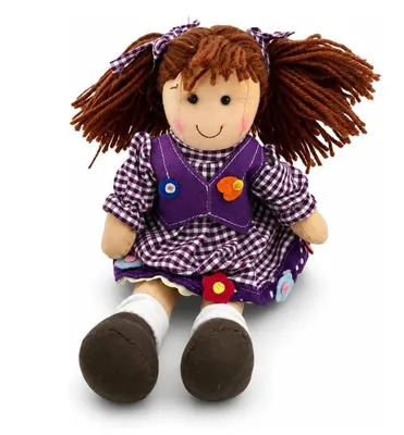 Produktbild von Stoffpuppe 30 cm Rag Doll Plüschpuppe im Landhausstil Weiche Kuschelpuppe Lila Geschenk für Kinder