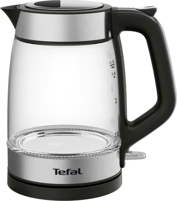 Zdjęcie produktu dla Tefal Glass Kettle KI605830, 1,7 l, 2200 W, Czarny, Srebrny, Przezroczysty, Szkło, Wskaźnik poziomu wody, Bezprzewodowy