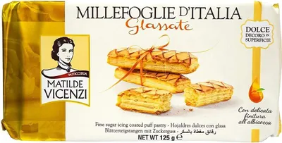 Produktbild von 12x Matilde Vicenzi Millefoglie d'Italia Glassate Kekse gefrosteter Blätterteig Aprikosenfüllung 125g