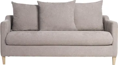 Produktbild von Miliboo - Skandinavisches Schlafsofa aus taupefarbenem Stoff mit Samteffekt und hellem Holz 3-Sitzer LOUISE