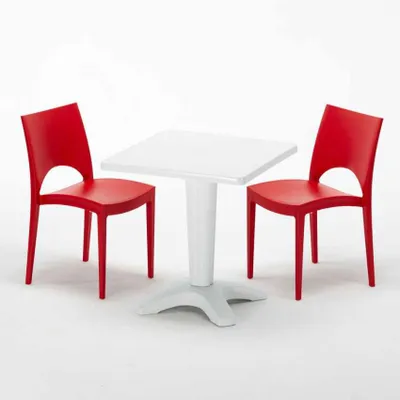 Produktbild von Weiß Quadratisch Tisch und 2 Stühle Farbiges Polypropylen-Innenmastenset Grand Soleil Paris Patio - Rot