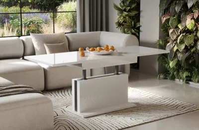 Image de Endo-Möbel Table basse Solaria 110-170 extensible réglable en hauteur avec rallonge synchrone (blanc brillant)