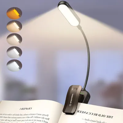 Image de Lampe de lecture pour livre - Lampe de lecture à pince - Pour une lecture relaxante - 20 LED, variateur d'intensité réglable - Batterie 1200 mAh - Noir