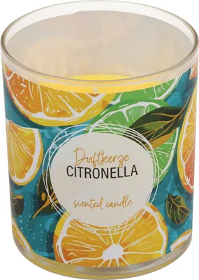 Produktbild von Citronella Kerze im Glas mit Banderole "Lemon & Lime" Gelb 92/80 mm