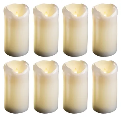 Produktbild von 8x große LED Stumpenkerze mit Timer - 7,5cm Durchmesser 15cm Höhe - 2 AA Batterien nötig LED Echtwachskerze mit Flackereffekt flammenlose Stumpenkerze - LED Kerze groß Weihnachtsbeleuchtung