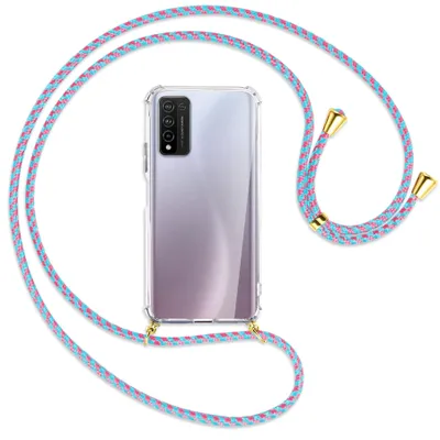 Produktbild von Handykette Backcover-Schutzhülle mit Band (Metall goldfarben) für Honor 10X Lite - pink/mint