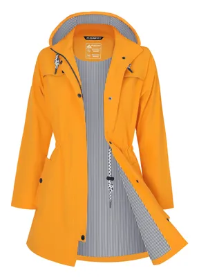 Produktbild von ATLASLAVA Regenjacke Damen Lang Wasserdicht Atmungsaktiv Regenmantel Übergangsjacke Kapuze Outdoor Jacke, L, Gelb
