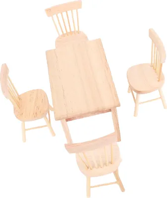 Obrázek produktu pro Sada dřevěného nábytku pro panenky – stůl a židle, miniatury a doplňky do jídelny