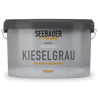 Produktbild von SEEBAUER diy Trendfarbe Hellgrau 2,5L (No. T03 Kieselgrau) für den Innenbereich - Edelmatte Wandfarbe Grau - Hochdeckende Innenfarbe in Profi-Qualität