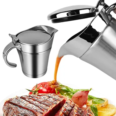 Produktbild von Edelstahl Thermo Sauciere - Soßenkanne mit Klappdeckel 500ml, Soßenschüssel, Doppelt Isoliert Silberner Saucenkrug, Thermosoße Topf, Saucenbecher für Vanillesoße Soße Sahne Mayonnaise Milch