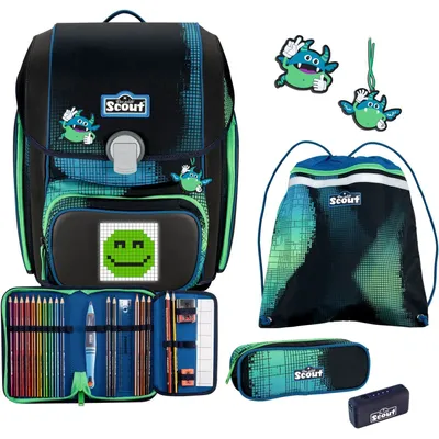 Produktbild von Scout Schulranzen Movie Star Genius Set 5-teilig Blue Pixel blau