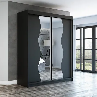 Produktbild von Schwebetürenschrank, 2-türig Schrank RIMA 180 cm (mit Spiegel) (Schwarz / schwarz / schwarz)