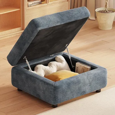 Produktbild von Ottomane als Sitzhocker mit Stauraum und Deckel, gepolsterter Fußhocker mit Aufbewahrung für Wohnzimmer, Schlafzimmer und Flur (Ottomanen)