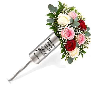 Produktbild von Grabvase -ohne gravur - 6cm Wetterfest Vase Edelstahl Rostfrei Hochwertig Grabschmuck Friedhofsvase Exklusiv
