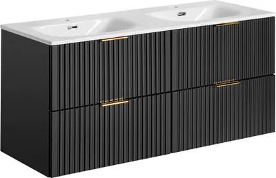 Image de Armoire De Salle De Bain 120 Cm Noir Mat Avec Double Lavabo