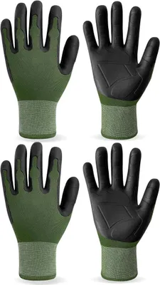 Produktbild von Gartenhandschuhe 2 Paar - TPE-beschichtete Arbeitshandschuhe - rutschfest - für Damen und Herren - Schutzhandschuhe für Gartenarbeit - Armeegrün