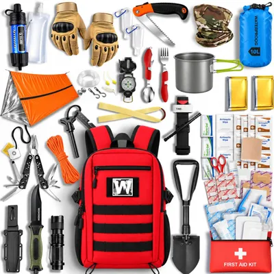 Produktbild von Survival-Set Notfallrucksack Überlebensset - 1 Set - 30 Teile - Komplettausrüstung für Camping und Wandern