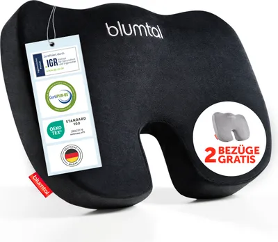 Produktbild von Blumtal Memory Foam Sitzkissen medium - Keilkissen zur Rückenentlastung - atmungsaktives Steißbeinkissen 70-90kg + Zwei waschbare Bezüge medium