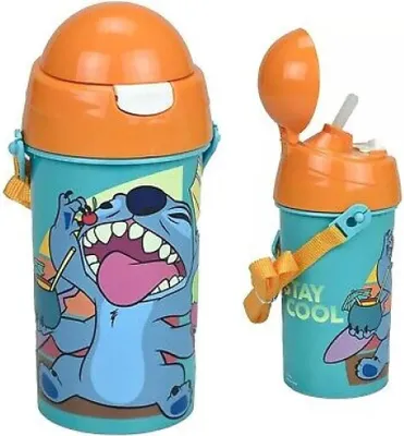 Produktbild von Disney Stitch Wasserflasche Trinkflasche Flasche 500 ml Tragegurt Halm