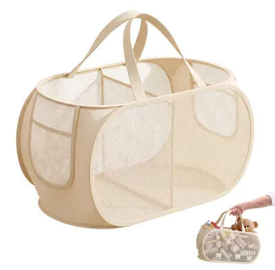Zdjęcie produktu dla Koszyk na pranie składany, z przewiewnej siatki, o wymiarach 58 x 34 x 34 cm, z 2 przegródkami, do łazienki