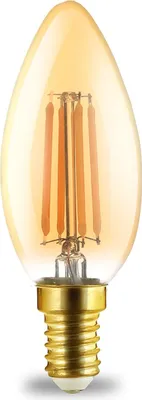 A single LED candle bulb with an amber glass and a gold-colored base, isolated on a white background.